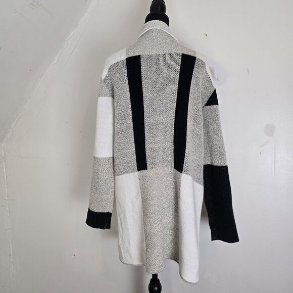 Keren Hart Cardigan Medium Colorblock Beige Black Neutral Sweater Long Open - Picture 5 of 9